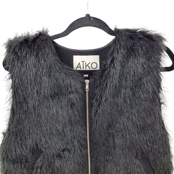 Aiko Womens Vest Faux Vegan‎ Fur Rocker Zip Up Silk Lined Pockets Black XS - Picture 6 of 13